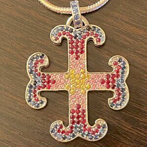 Sterling Silver and Multi-Sapphire Cross Necklace